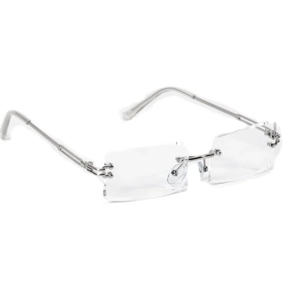 Men Hip Hop Sunglasses‎ Square Rimless Silver Clear Lens Street Fashion Lentes